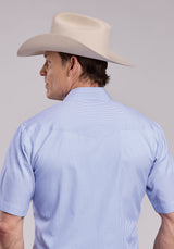 Mens Roper Blue Stripe Short Sleeve Snap Shirt