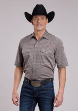 Mens Roper Double Diamonds Tone On Tone Short Sleeve Snap Shirt