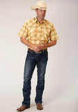 Roper Mens Short Sleeve Snap Yellow And Tangerine Plaid Western Shirt Tall Fit - Roper