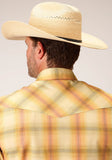 Roper Mens Short Sleeve Snap Yellow And Tangerine Plaid Western Shirt Tall Fit - Roper