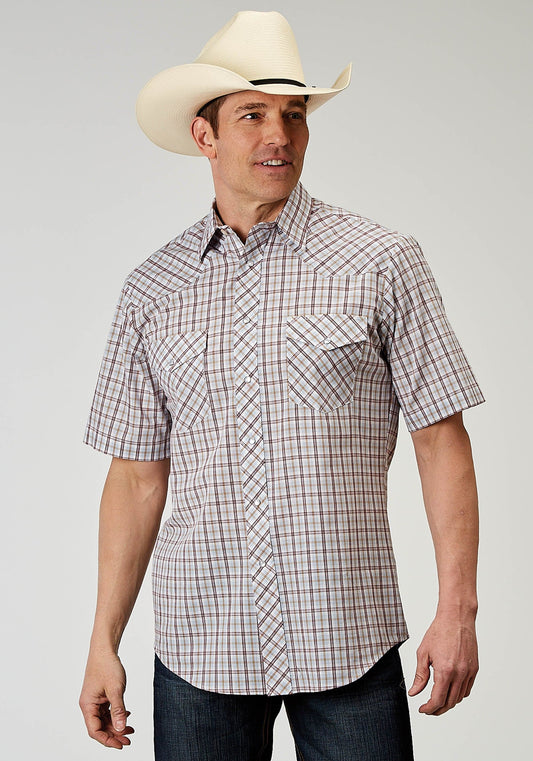 Roper Mens Short Sleeve Snap Vintage Plaid Western Shirt Tall Fit - Roper
