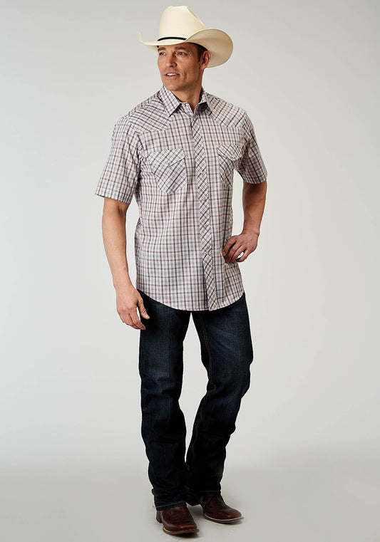 Roper Mens Short Sleeve Snap Vintage Plaid Western Shirt Tall Fit - Roper
