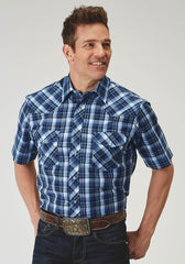 Roper Mens Short Sleeve Snap Midnight Plaid Western Shirt Tall Fit - Roper