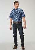 Roper Mens Short Sleeve Snap Midnight Plaid Western Shirt Tall Fit - Roper