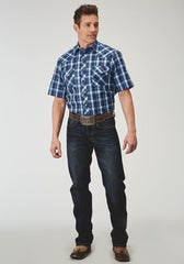 Roper Mens Short Sleeve Snap Midnight Plaid Western Shirt Tall Fit - Roper