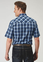 Roper Mens Short Sleeve Snap Midnight Plaid Western Shirt Tall Fit - Roper