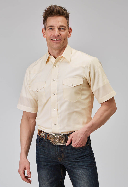 Roper Mens Short Sleeve Snap Cream Tonal Stripe Western Shirt Tall Fit - Roper