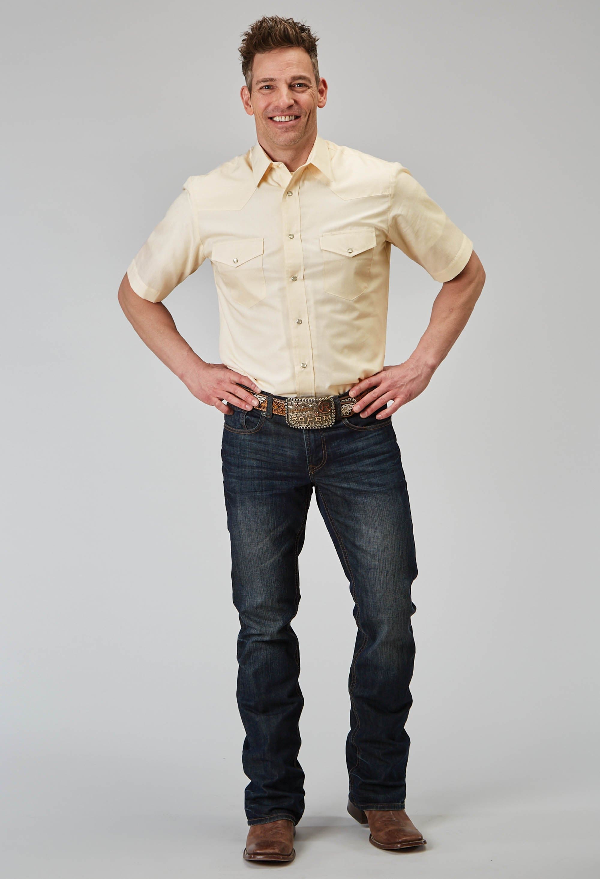 Roper Mens Short Sleeve Snap Cream Tonal Stripe Western Shirt Tall Fit - Roper
