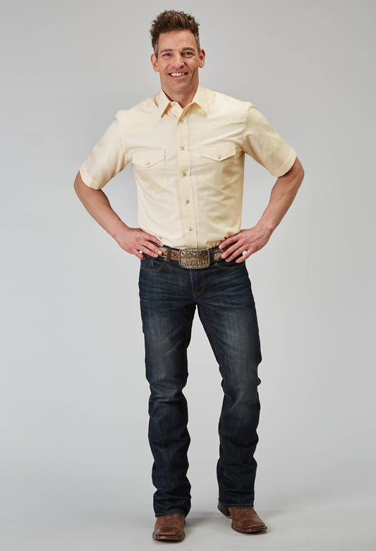 Roper Mens Short Sleeve Snap Cream Tonal Stripe Western Shirt Tall Fit - Roper