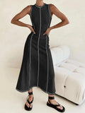 Contrast Stitching Round Neck Sleeveless Midi Dress - Trendsi - Flyclothing LLC