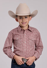 Boys Roper Red Floral Print Long Sleeve Snap Shirt
