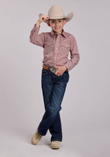 Boys Roper Red Floral Print Long Sleeve Snap Shirt