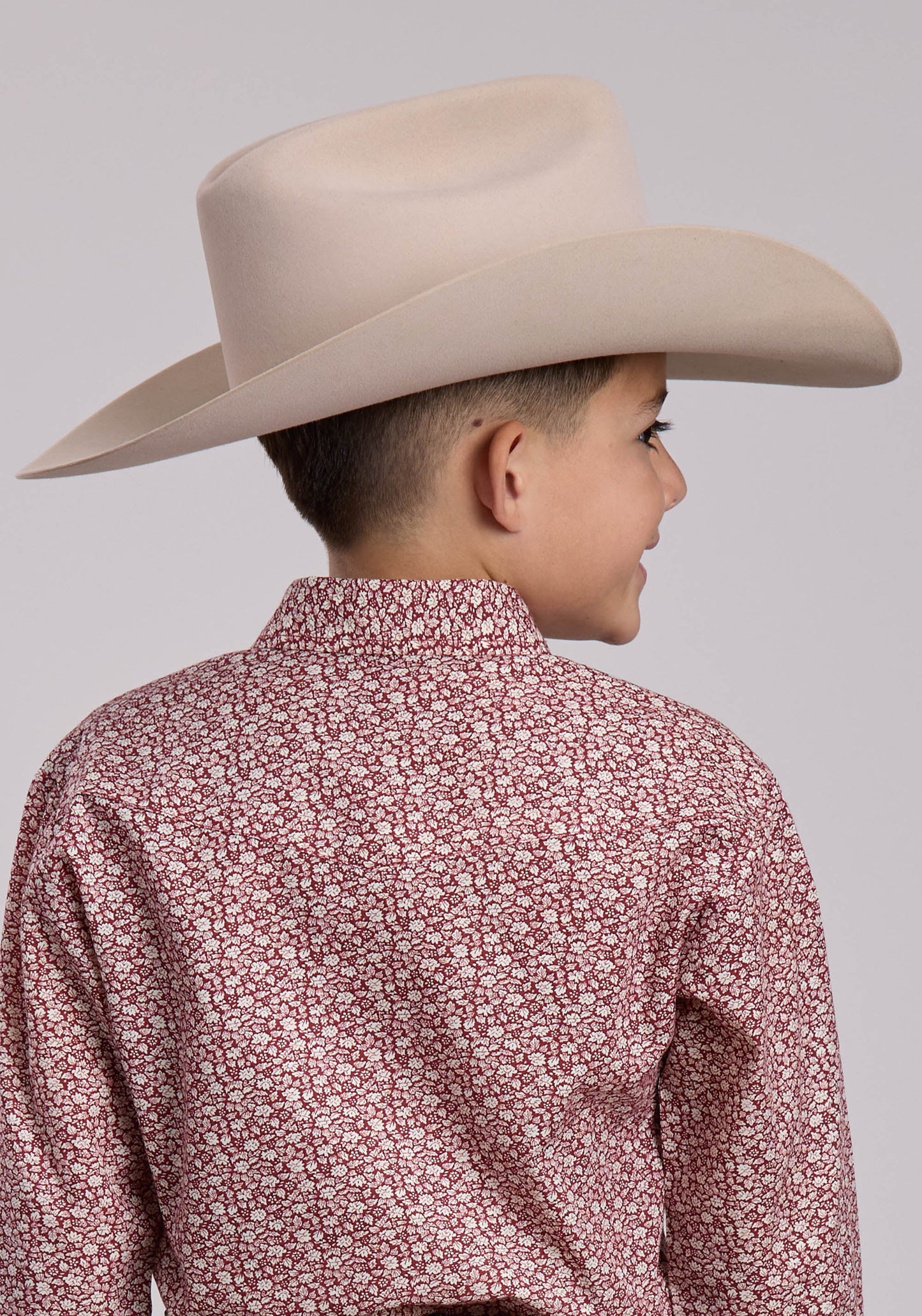 Boys Roper Red Floral Print Long Sleeve Snap Shirt