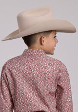Boys Roper Red Floral Print Long Sleeve Snap Shirt