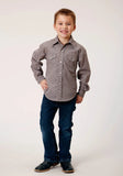 Roper Boys Long Sleeve Snap Wine Taupe Retro Print Western Shirt - Roper
