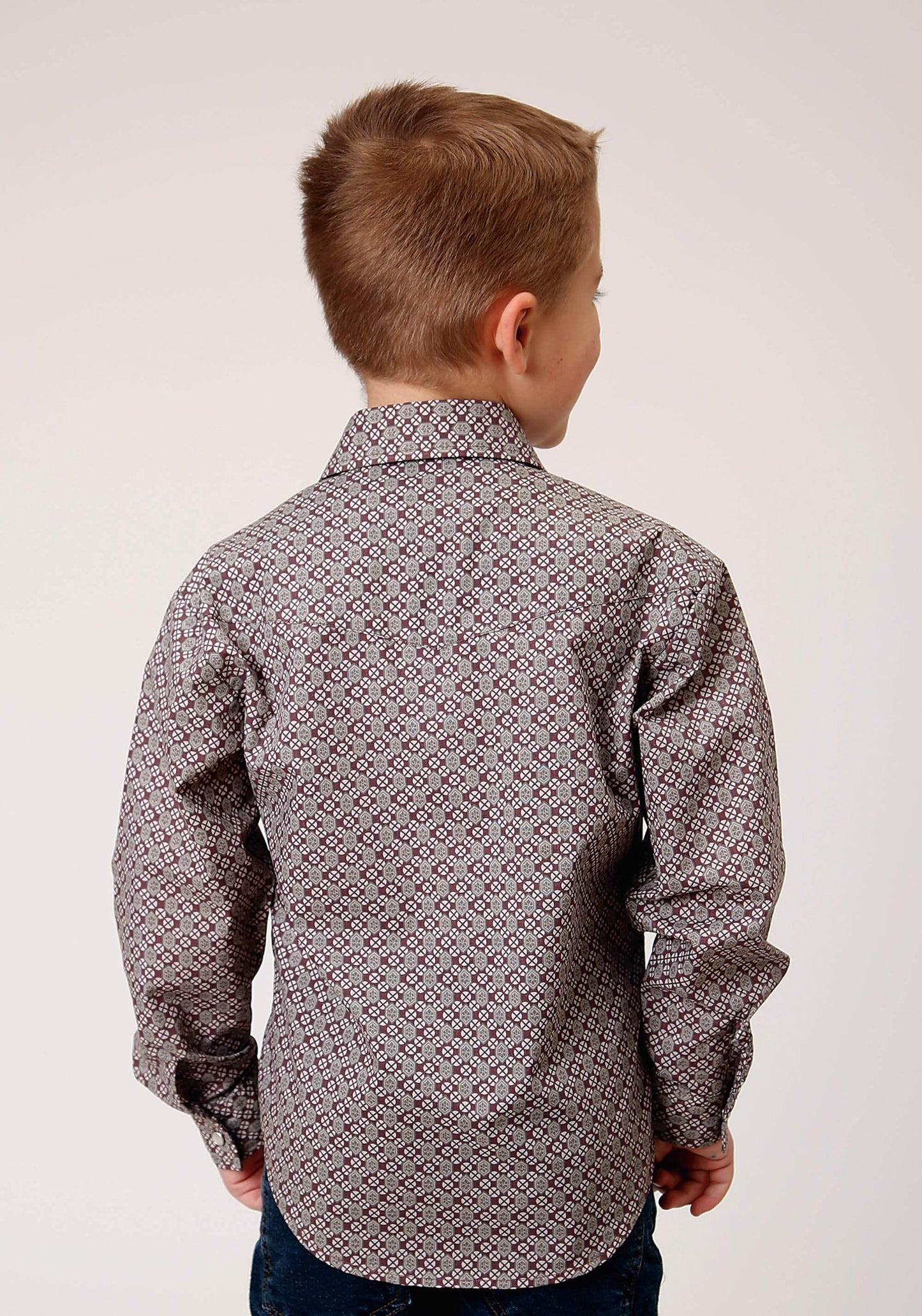 Roper Boys Long Sleeve Snap Wine Taupe Retro Print Western Shirt - Roper - Flyclothing LLC