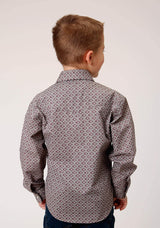 Roper Boys Long Sleeve Snap Wine Taupe Retro Print Western Shirt - Roper - Flyclothing LLC