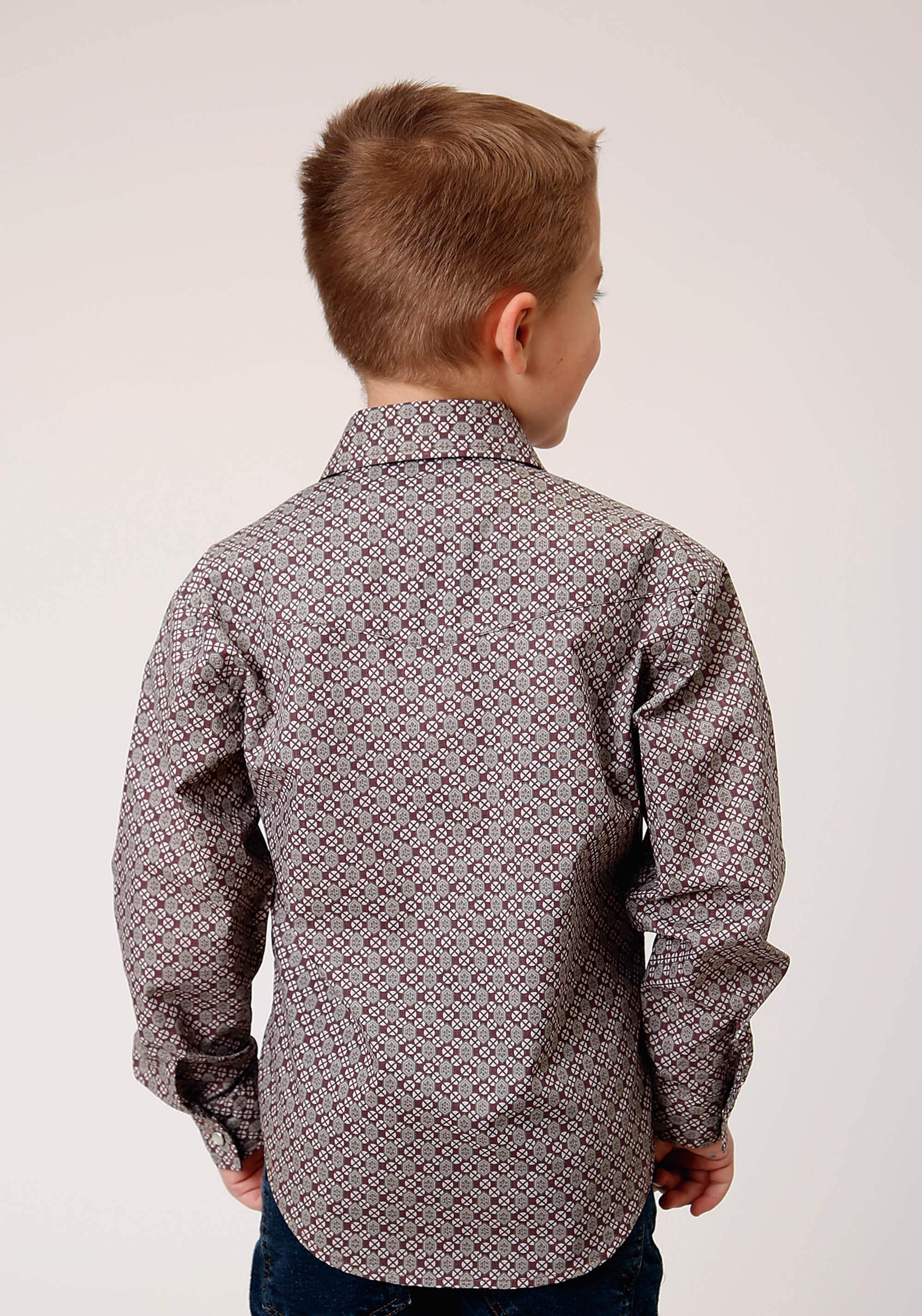 Roper Boys Long Sleeve Snap Wine Taupe Retro Print Western Shirt - Roper - Flyclothing LLC
