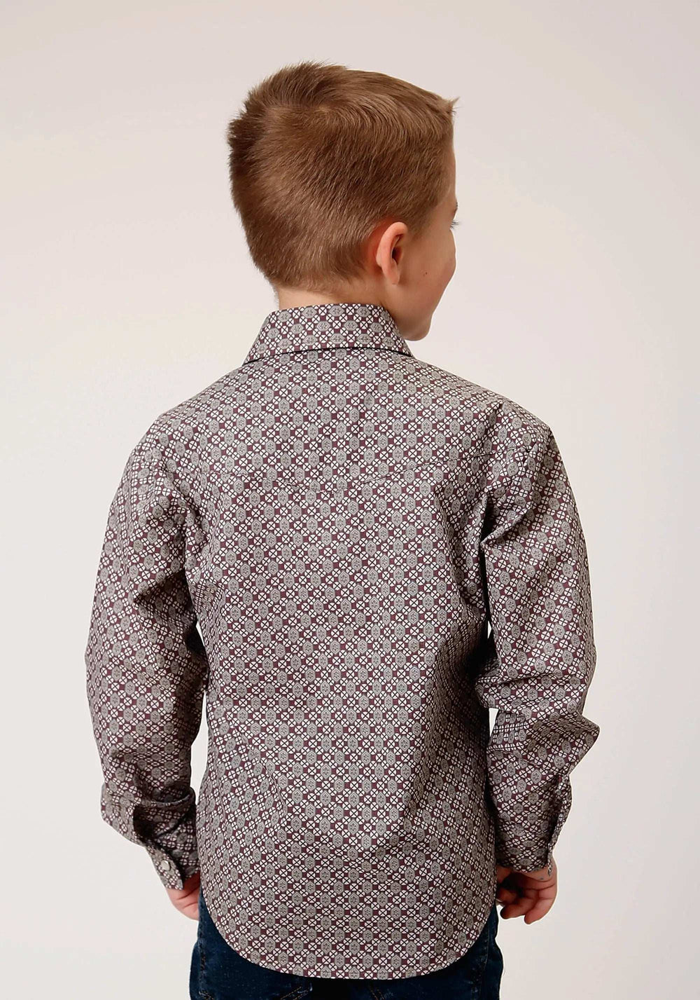 Roper Boys Long Sleeve Snap Wine Taupe Retro Print Western Shirt - Roper - Flyclothing LLC