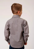Roper Boys Long Sleeve Snap Wine Taupe Retro Print Western Shirt - Roper