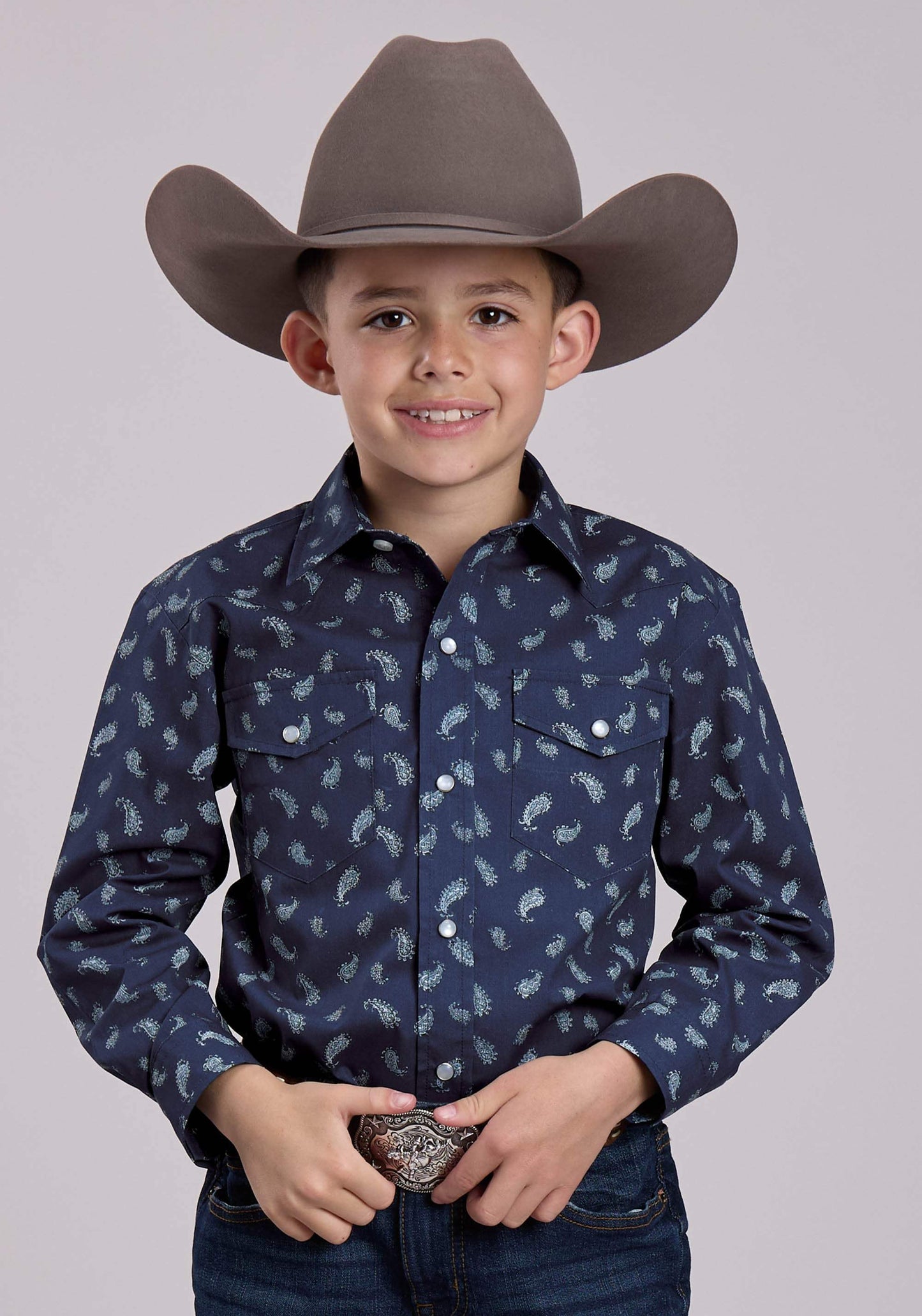 Roper Boys Long Sleeve Snap Blue Paisley Western Shirt - Roper - Flyclothing LLC