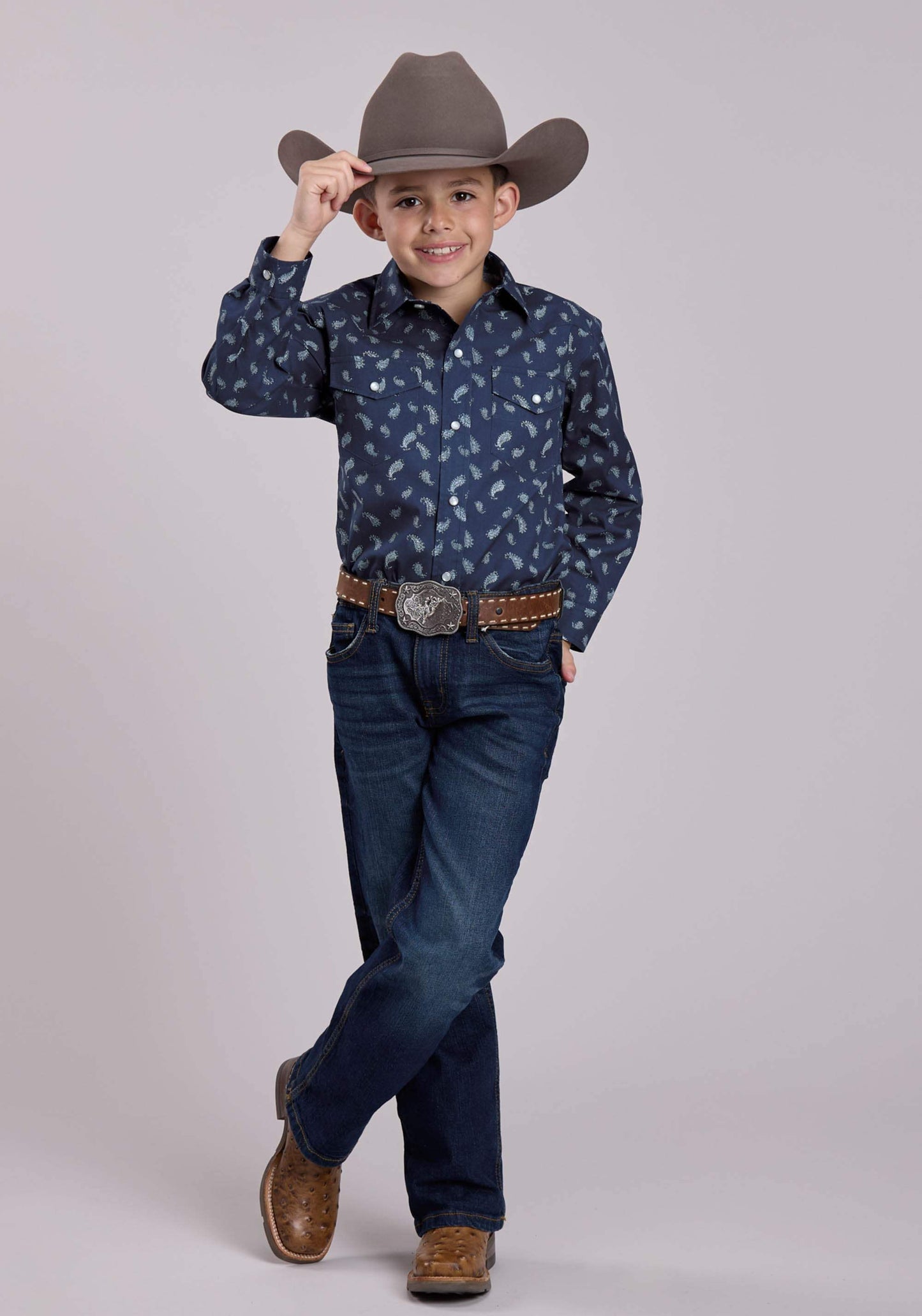 Roper Boys Long Sleeve Snap Blue Paisley Western Shirt - Roper - Flyclothing LLC