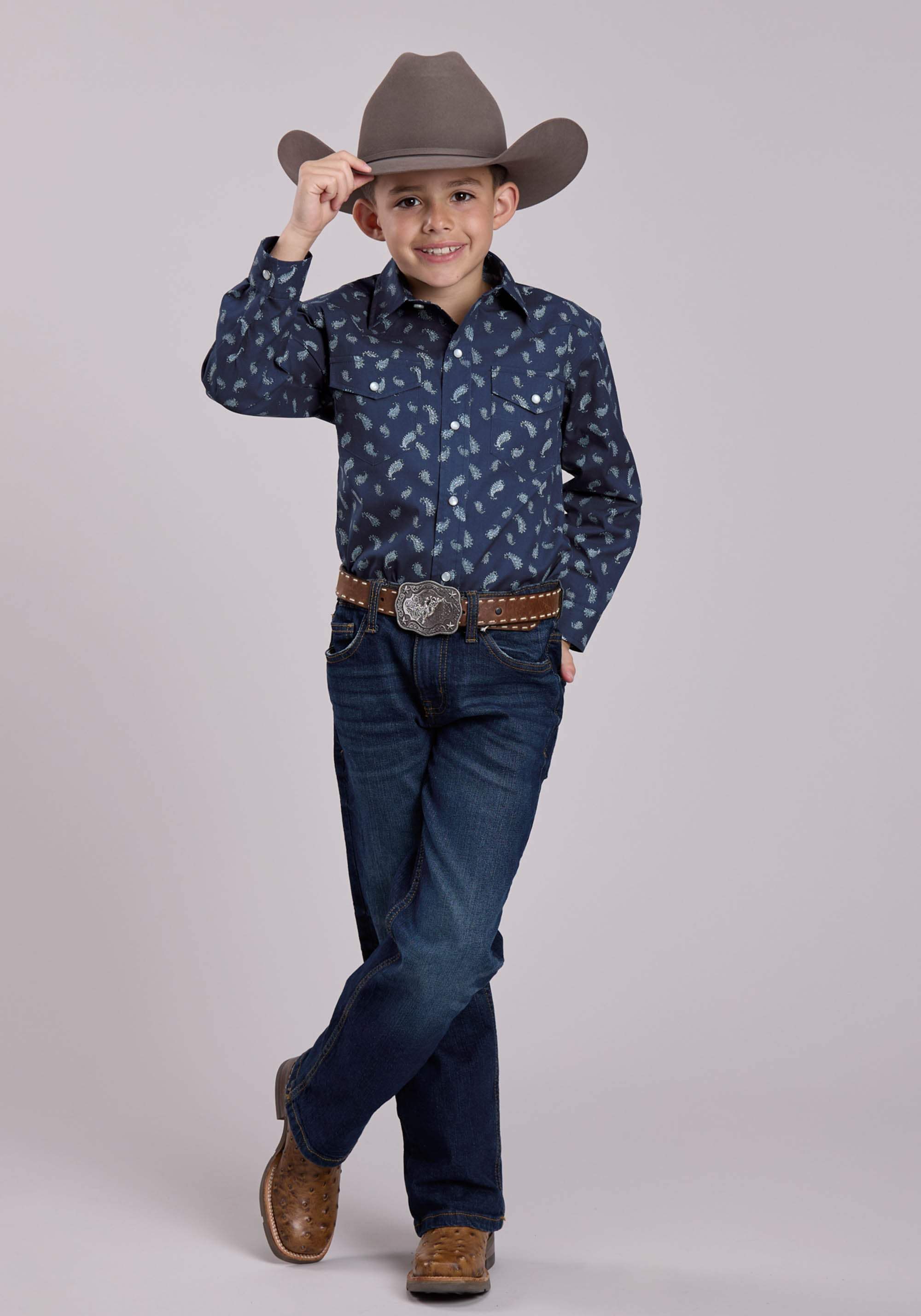 Roper Boys Long Sleeve Snap Blue Paisley Western Shirt - Roper - Flyclothing LLC
