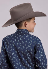 Roper Boys Long Sleeve Snap Blue Paisley Western Shirt - Roper - Flyclothing LLC