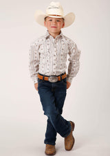 Roper Boys Long Sleeve Snap Brown And Blue Wallpaper Stripe Western Shirt - Roper - Flyclothing LLC