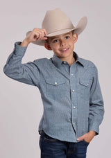 Boys Roper Blue Cream Floral Wallpaper Stripe Long Sleeve Snap Shirt - Roper - Flyclothing LLC