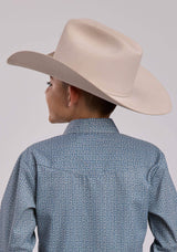 Boys Roper Blue Cream Floral Wallpaper Stripe Long Sleeve Snap Shirt - Roper - Flyclothing LLC