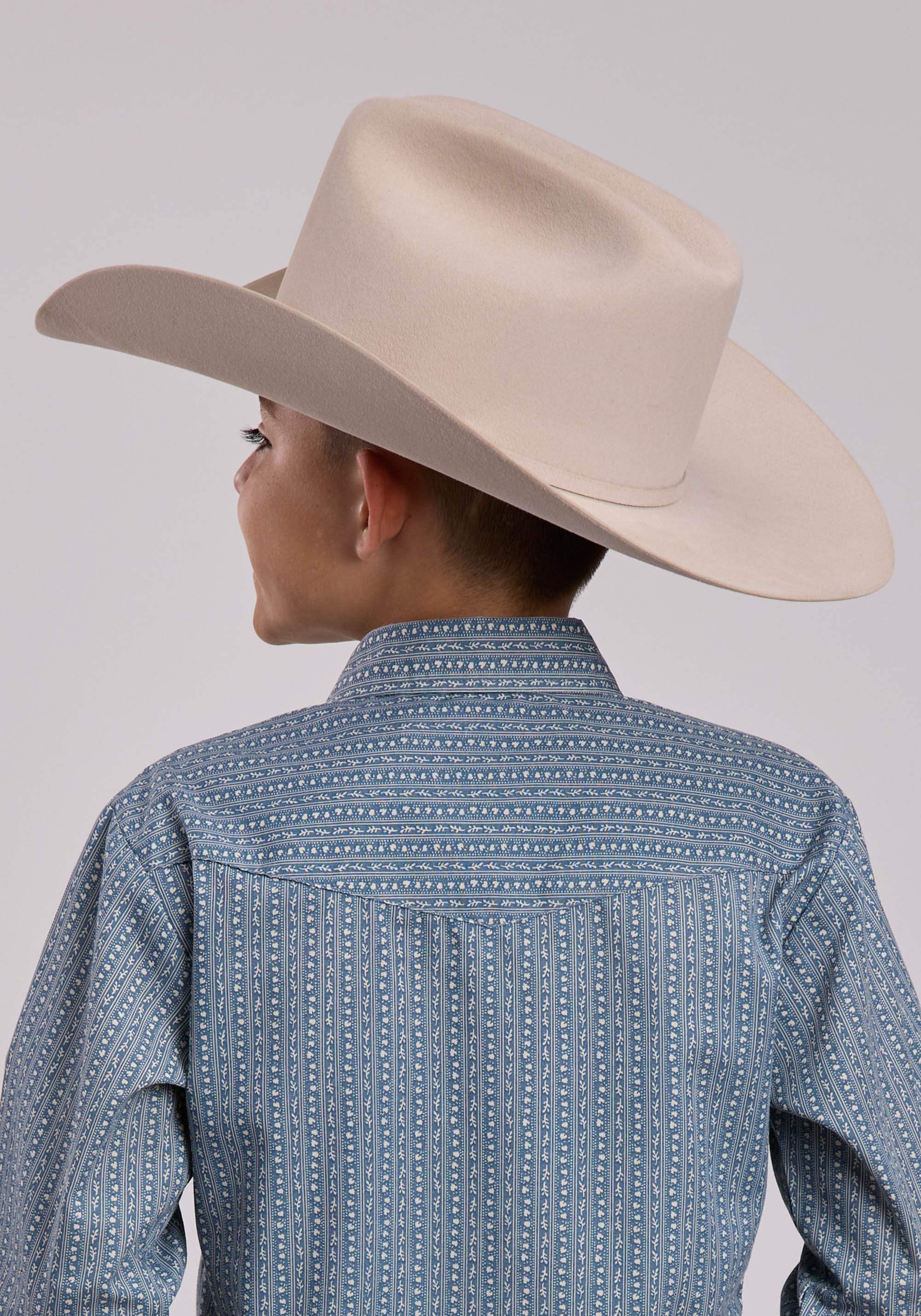 Boys Roper Blue Cream Floral Wallpaper Stripe Long Sleeve Snap Shirt - Roper - Flyclothing LLC