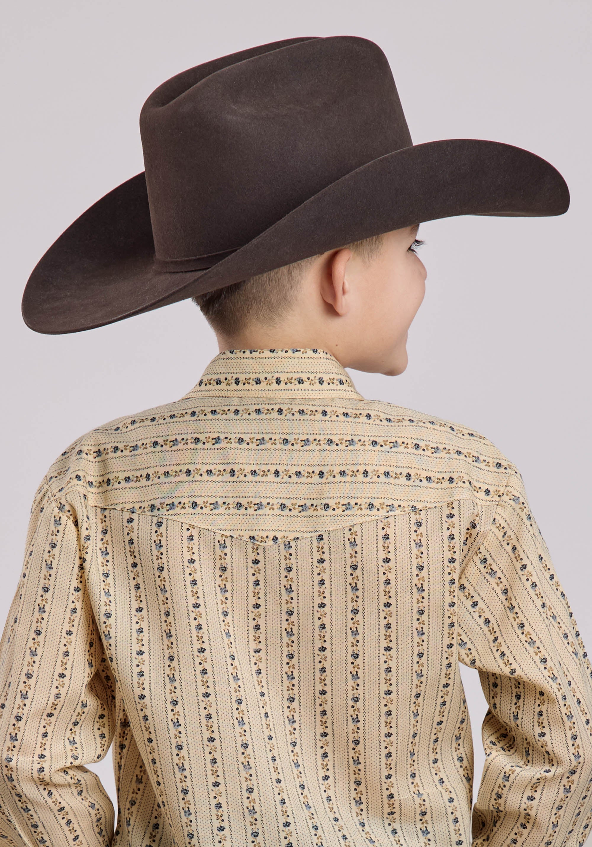 Roper Boys Long Sleeve Snap Wallpaper Floral Print Western Shirt