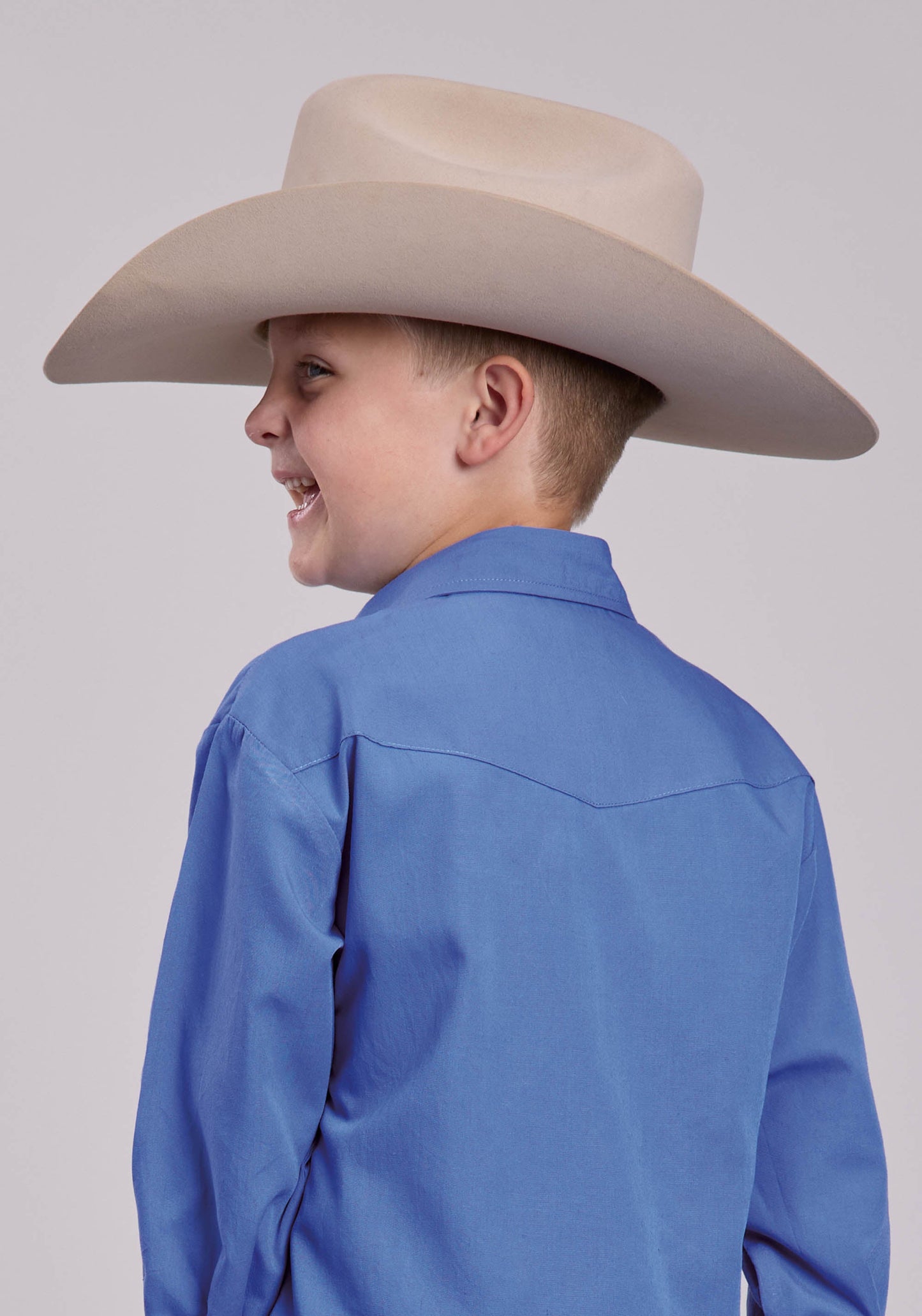 Boys Roper Solid Sky Blue Long Sleeve Snap Shirt