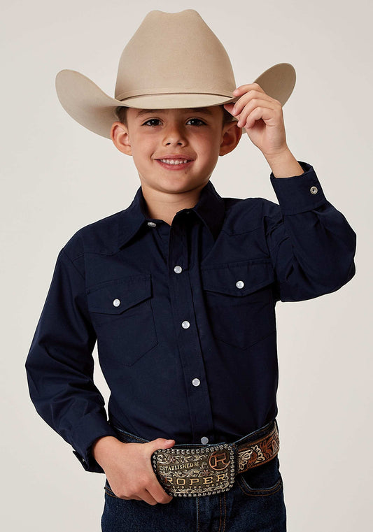 Roper Boys Long Sleeve Snap Solid Broadcloth Deep Navy Western Shirt - Roper - Flyclothing LLC