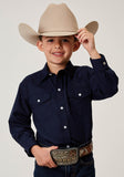 Roper Boys Long Sleeve Snap Solid Broadcloth Deep Navy Western Shirt - Roper