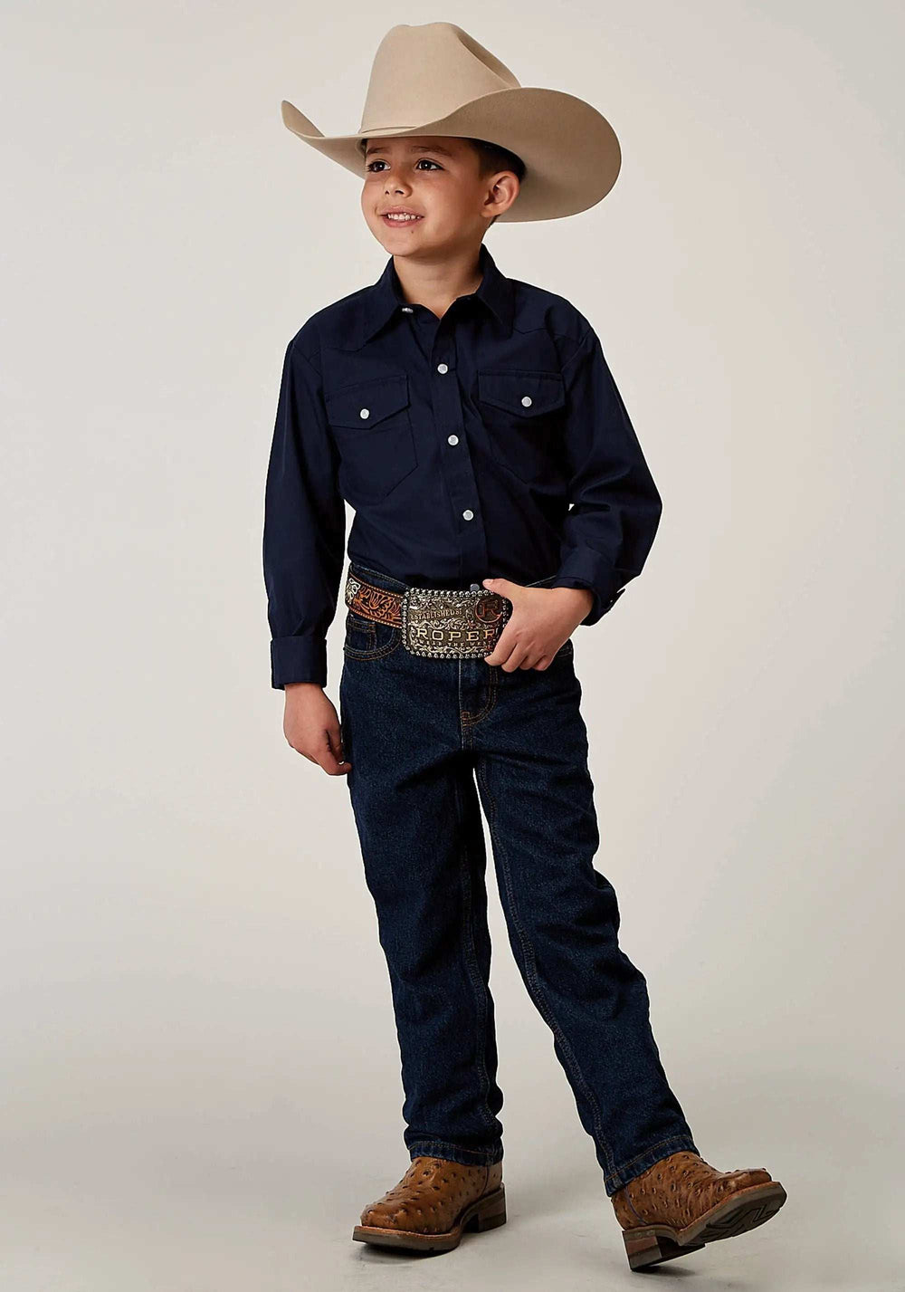 Roper Boys Long Sleeve Snap Solid Broadcloth Deep Navy Western Shirt - Roper - Flyclothing LLC