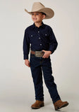 Roper Boys Long Sleeve Snap Solid Broadcloth Deep Navy Western Shirt - Roper