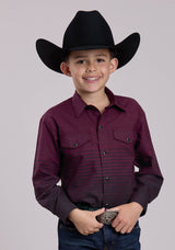 Boys Roper Wine  Black Border Stripe Long Sleeve Snap Shirt