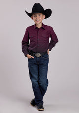 Boys Roper Wine  Black Border Stripe Long Sleeve Snap Shirt