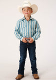 Roper Boys Long Sleeve Snap Aqua And Cream Ombre Stripe Western Shirt - Roper