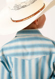 Roper Boys Long Sleeve Snap Aqua And Cream Ombre Stripe Western Shirt - Roper