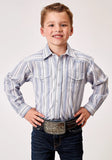 Roper Boys Long Sleeve Snap Blue Stripe Western Shirt - Roper