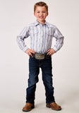 Roper Boys Long Sleeve Snap Blue Stripe Western Shirt - Roper