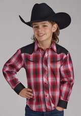 Roper Boys Red White And Black Plaid Long Sleeve Snap Western Shirt - Roper - Flyclothing LLC