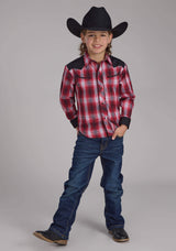 Roper Boys Red White And Black Plaid Long Sleeve Snap Western Shirt - Roper - Flyclothing LLC
