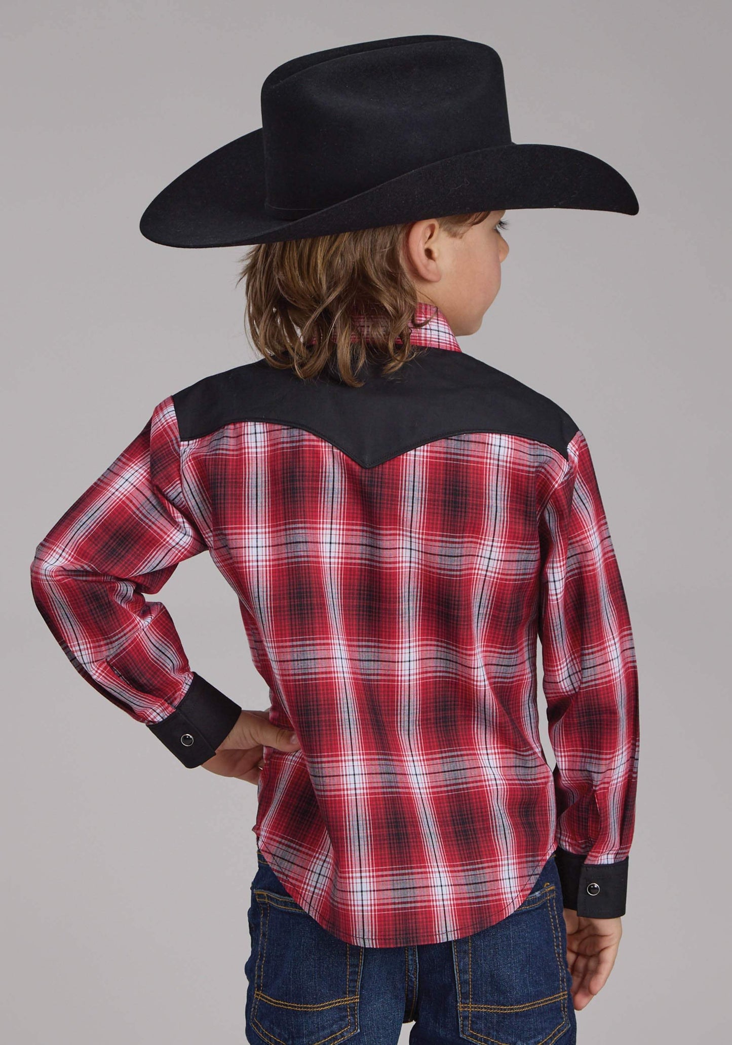 Roper Boys Red White And Black Plaid Long Sleeve Snap Western Shirt - Roper - Flyclothing LLC