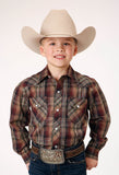 Roper Boys Long Sleeve Snap Multi Brown Black Green Plaid Western Shirt - Roper