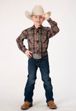 Roper Boys Long Sleeve Snap Multi Brown Black Green Plaid Western Shirt - Roper