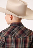 Roper Boys Long Sleeve Snap Multi Brown Black Green Plaid Western Shirt - Roper